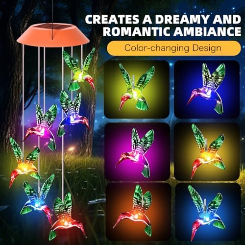 Hummingbird Solar Wind Chimes Garden Decor