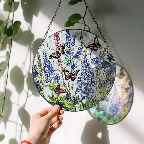 Lavender Monarch Butterfly Stained Glass Suncatcher 8 Inch