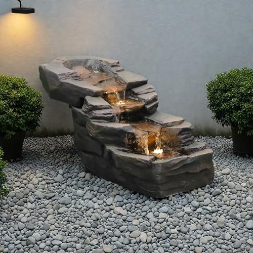 Sunlinua 3-Tier Freestanding Waterfall Fountain with LED Lights 30 L