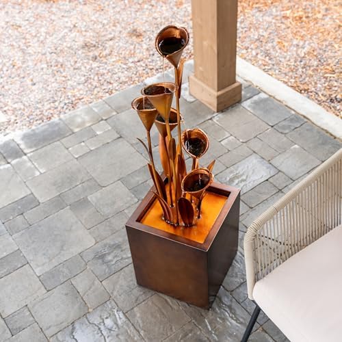 XBrand Freestanding Multi-Tiered Bronze Flower Fountain 46 Tall