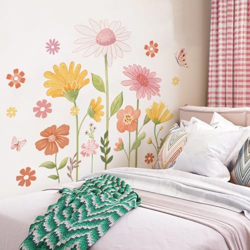 Boho Flower Wall Stickers - Daisy Butterfly Decor