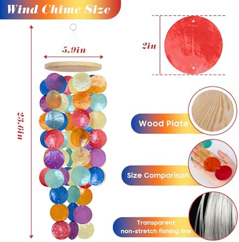 Handcrafted Rainbow Capiz Shells Wind Chimes