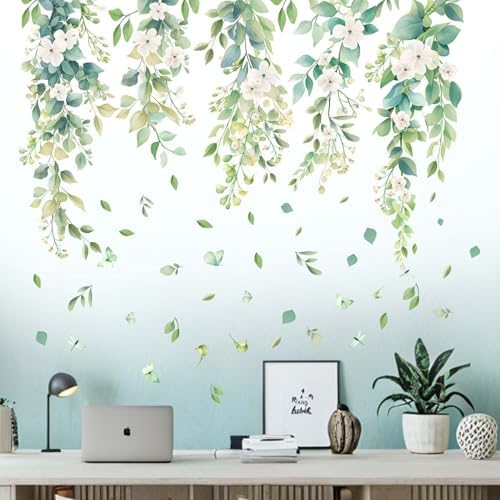 Amimagen Hanging Green Vine Wall Stickers for Bedroom and Living Room