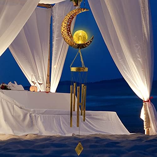 Retro Moon Wind Chimes Solar Lights Outdoor Decor