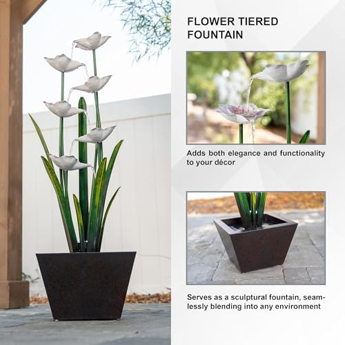 XBrand Freestanding Flower Water Fountain with LED Lights 39 Tall