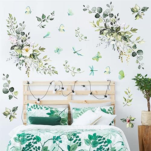 Boho Wall Decals with Hanging Leaves and Butterflies Design