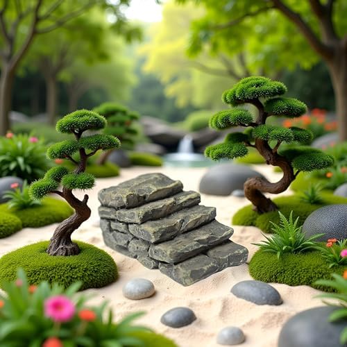 Gray Resin Outdoor Bridge Stairs Garden Statue