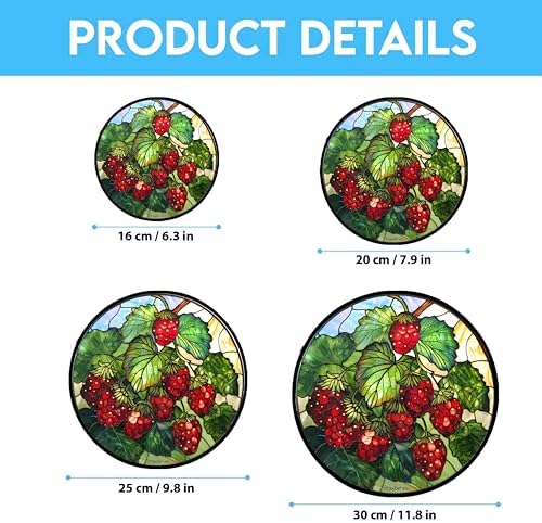 Customized Strawberries Suncatcher 12 Inch Hand Painted Glass Panel