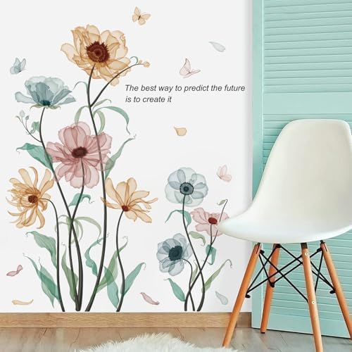 Boho Flower Wall Decals for Girls Poppy Peony Plants