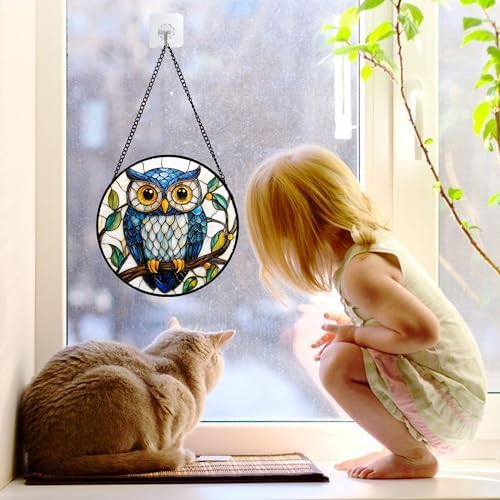DASTOLL Stained Glass Owl Suncatcher 63 Inch