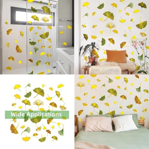 Lilacanthara 12 Sheets Ginkgo Leaf Wall Decals Gold Leaves Stickers