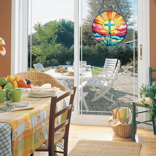 Stained Glass Cross Window Hanging 8 Suncatcher Decor 1