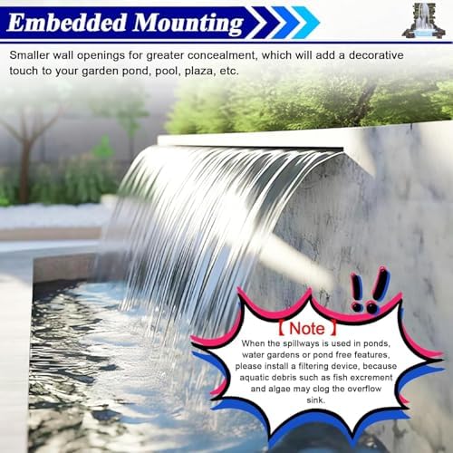 Waterfall Spillway for Pond Fountain 12-72 Inch Heavy Duty Stainless Steel