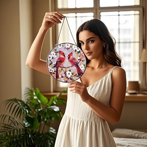 Voyakolo Cardinal Stained Glass Suncatcher 8 Round