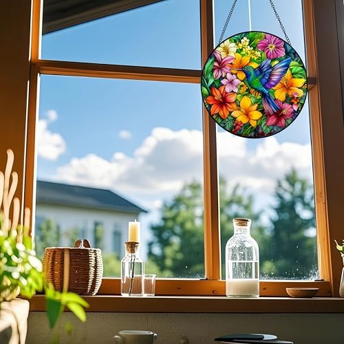 Voyakolo Hummingbird Stained Glass Suncatcher - 8 Inch Handmade Decor