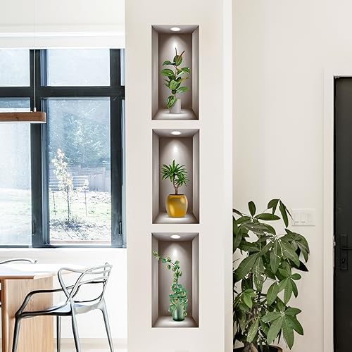 3D Potted Plants Wall Stickers Set of 3 Green Decor