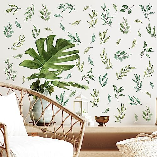 Green Leaves Wall Stickers Boho Botanical Tree Leaf Wall Decals