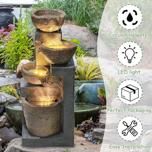 Goldshire 4-Tiers Cascading Bowls Water Fountain with LED Light