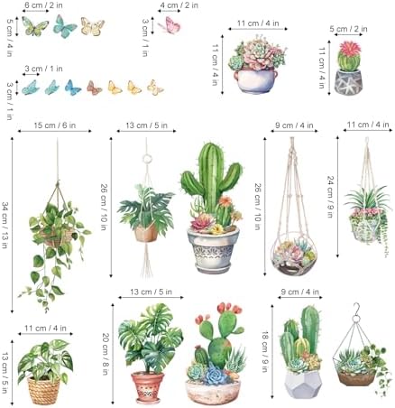 Green Nature Cacti Succulents Wall Stickers Peel and Stick