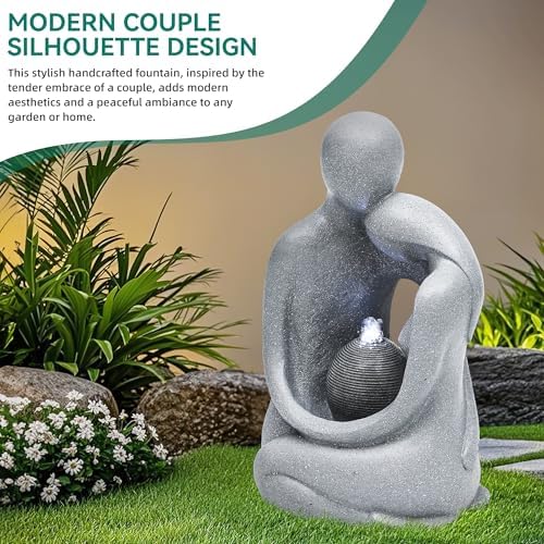 Modern Hugging Couple Fountain with LED Lights 209in