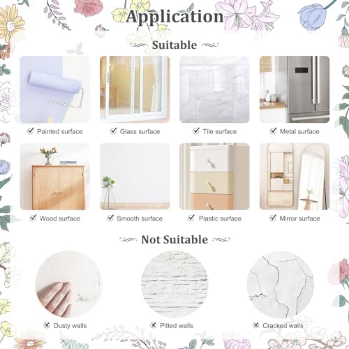Retro Boho Wildflower Wall Stickers Set 7 Sheets DIY Peel and Stick