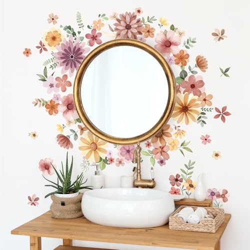Retro Boho Wildflower Wall Stickers Set 7 Sheets DIY Peel and Stick