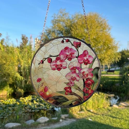 Pink Orchid Stained Glass Suncatcher 78 Inch
