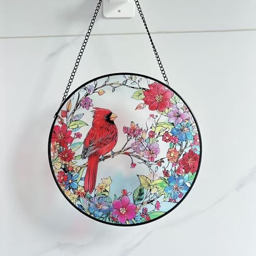 Cardinal Stained Glass Suncatcher for Window 787 Inch Round Wall Art