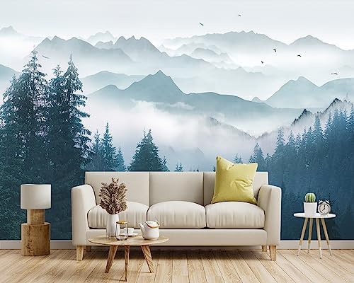 YIHWM Foggy Forest Pine Scenery Fabric Wall Mural 91x65
