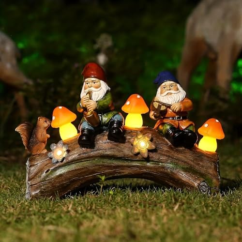 Funny Garden Gnome Statue with Solar Mushroom Light