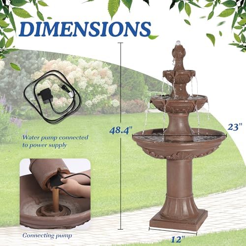 TOBYUL Italian Style 3-Tier Freestanding Water Fountain