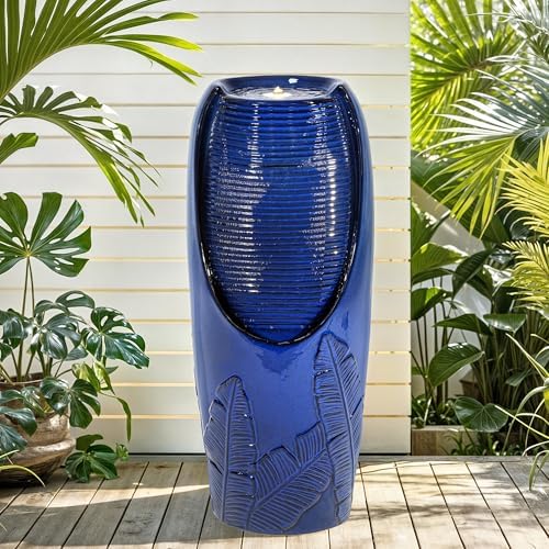Buosha 33 Inch Modern Ceramic Fountain with LED Lights