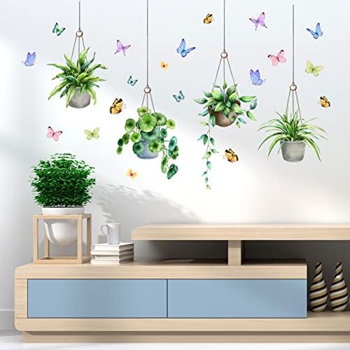 Green Plant Butterfly Wall Decals for Office Bedroom Living Room