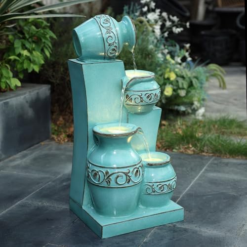 LuxenHome 30 Inch Tall Aqua Blue Water Fountain with LED Lights 1