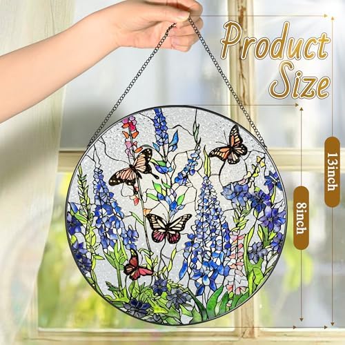 Lavender Monarch Butterfly Stained Glass Suncatcher 8 Inch