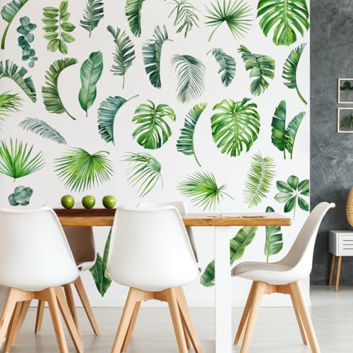 MEFOSS Removable Green Monstera Leaf Wall Decals