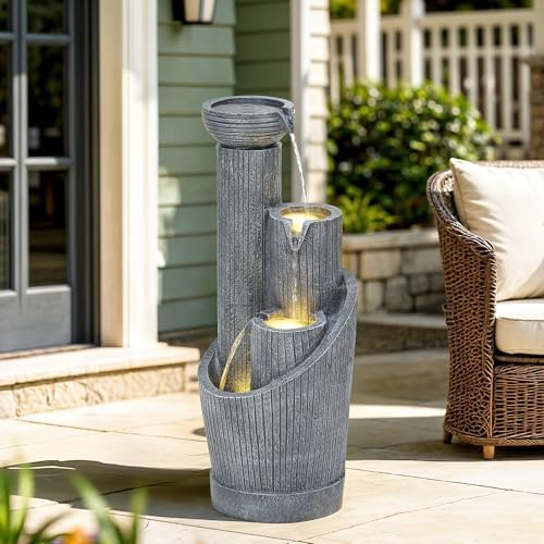 31 Inch Modern Outdoor Fountain with LED Lights