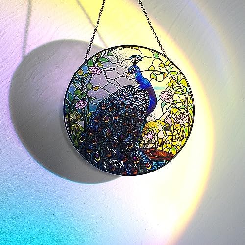 78 Incher Peacock Suncatcher Stained Glass Decor