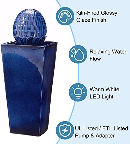 Glitzhome Ceramic Water Fountain with LED Light 3575 H