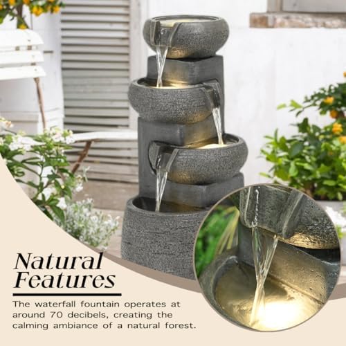 36in Grey Waterfall Fountain with LED Lights