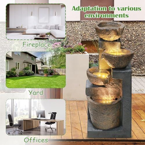 Goldshire 4-Tiers Cascading Bowls Water Fountain with LED Light