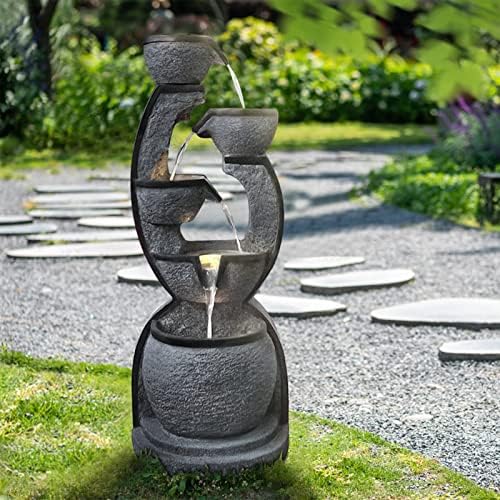 Supmix 374 Inch Modern Outdoor Water Fountain with LED Lighting