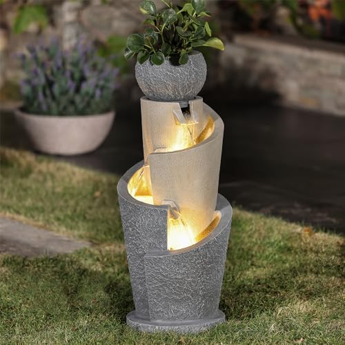 LuxenHome 27 Inch Resin Water Fountain with LED Lights