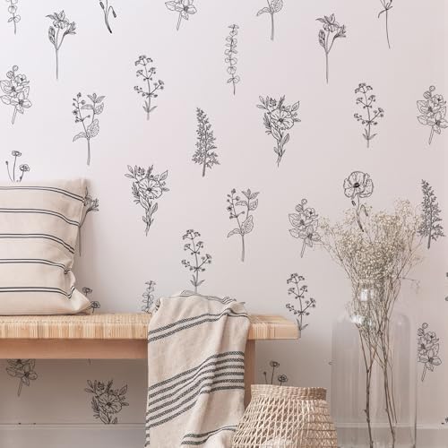 12 Sheets Wildflower Wall Decals Retro Boho Floral Murals