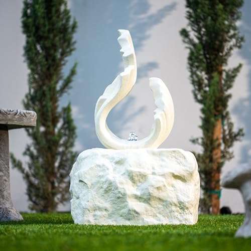 XBrand 25 Inch H White Stone-Look Fountain with LED Light