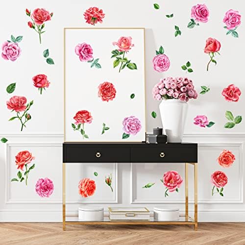 MEFOSS Romantic Rose Wall Decals Peel Stick Floral Decor
