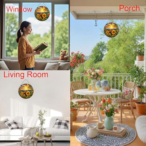 Sunflower Stained Glass Window Suncatcher 787 Inch Round Decor