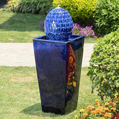 Glitzhome Ceramic Water Fountain with LED Light 3575 H