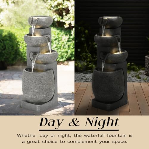 36in Grey Waterfall Fountain with LED Lights