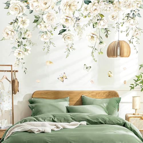 Decalmile Large White Flower Wall Decals for Girls Room and Baby Nursery